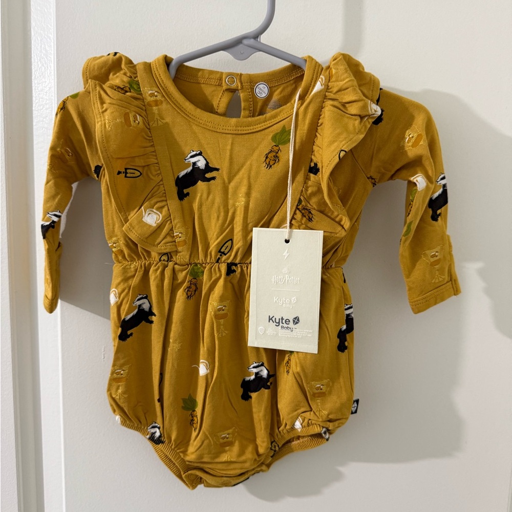 NWT Kyte BABY Harry Potter Golden Yellow Ruffle Bubble Romper | 0-3M | Retired